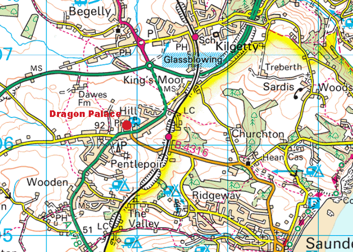 Map of Pentlepoir showing the position of the Dragon Palace