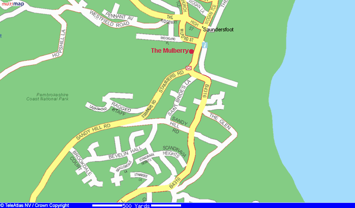 Map of Saundersfoot showing The Mulberry. 30.8K bytes)